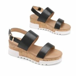 Ankle Strap Casual Platform Sandals BLACK PU
