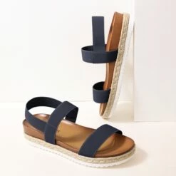Open Toe Strap Espadrille Platform Sandals NAVY