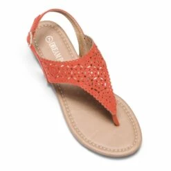 Cut Out Rhinestone Flat Sandals ORANGE