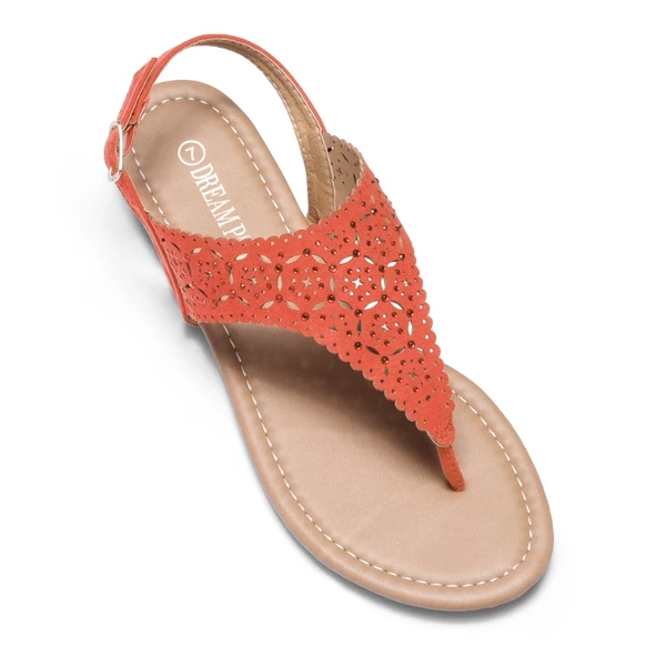 Cut Out Rhinestone Flat Sandals ORANGE 3 Cut Out Rhinestone Flat Sandals ORANGE