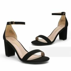 Open Toe Pump Chunky Heel Sandals BLACK NUBUCK -DREAM PAIRS Sales 4 86