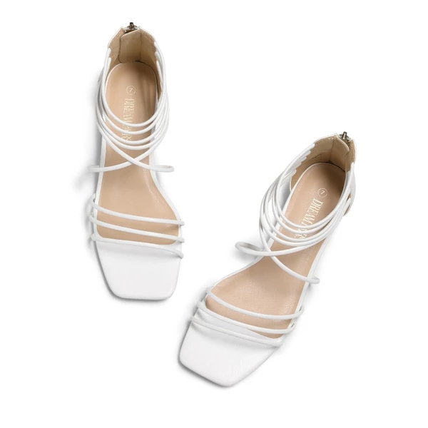 Square Toe Casual Strappy Sandals WHITE 7 Square Toe Casual Strappy Sandals WHITE - Image 5