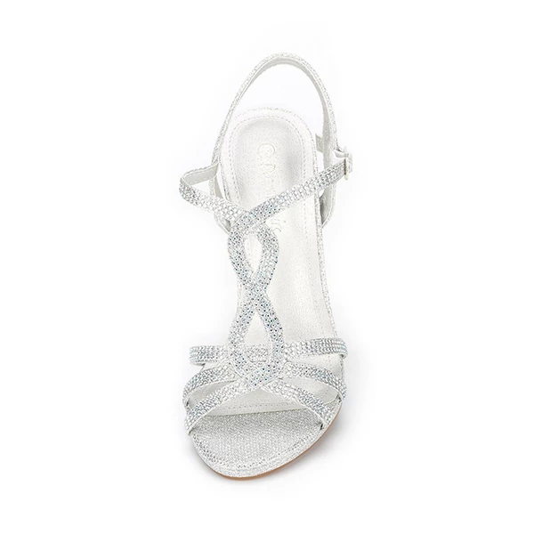 Mid Heel Strappy Open Toe Sandals SILVER 6 Mid Heel Strappy Open Toe Sandals SILVER - Image 4