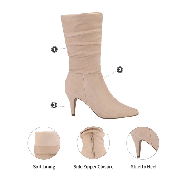Mid Calf High Heel Boots NUDE SUEDE 4 Mid Calf High Heel Boots NUDE SUEDE - Image 2