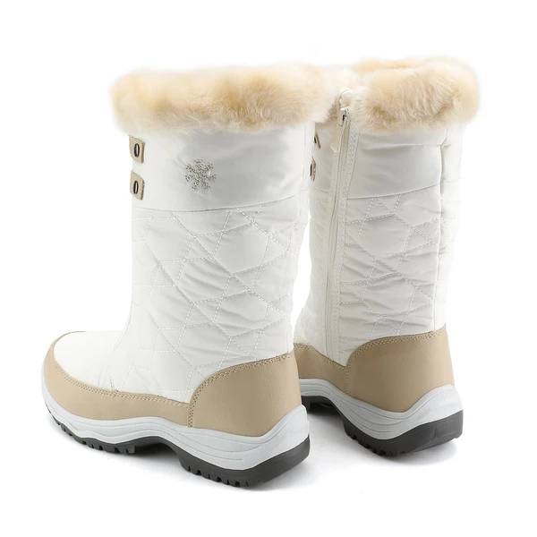 Fur Mid Calf Snow Boots BEIGE WHITE 3 Fur Mid Calf Snow Boots BEIGE WHITE