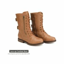 Faux Fur Mid Calf Combat Boots CAMEL -DREAM PAIRS Sales 5 103