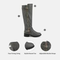Wide Calf Knee High Riding Boots GREY
