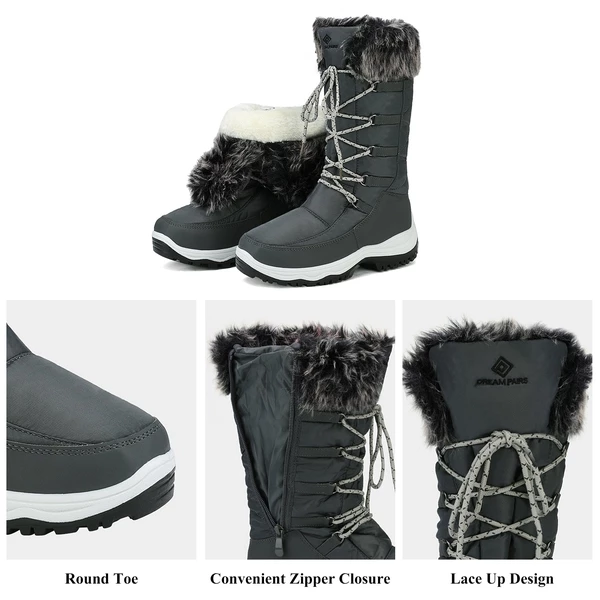 Mid Calf Lace Up Winter Boots GREY 6 Mid Calf Lace Up Winter Boots GREY - Image 4