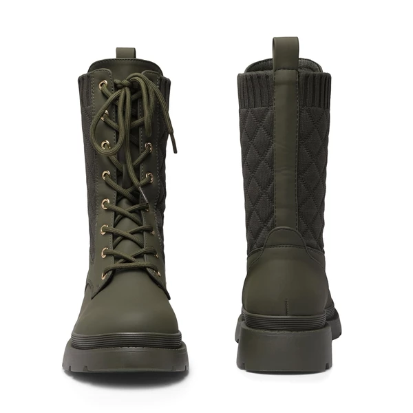 Knitted Leather Combat Ankle Boots DARK GREEN 4 Knitted Leather Combat Ankle Boots DARK GREEN - Image 2