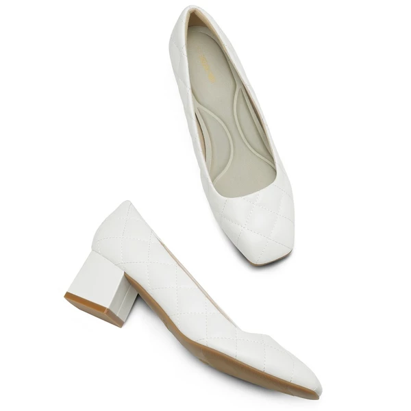 Square Toe Low Heel Pumps WHITE PU 5 Square Toe Low Heel Pumps WHITE PU - Image 3