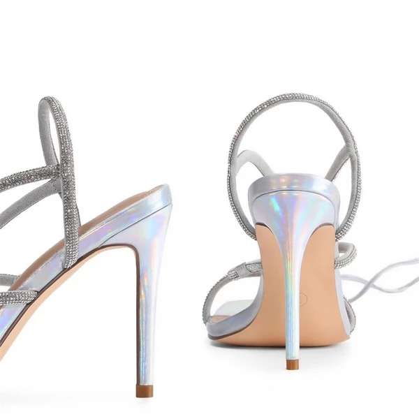 Stiletto Rhinestone Strappy Heels SILVER 7 Stiletto Rhinestone Strappy Heels SILVER - Image 5