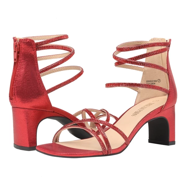 Rhinestone Chunky Pump Sandals RED RHINESTONE 4 Rhinestone Chunky Pump Sandals RED RHINESTONE - Image 2