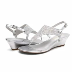 Low Wedge Dress Sandals SILVER 9 Low Wedge Dress Sandals SILVER -DREAM PAIRS Sales 5 4