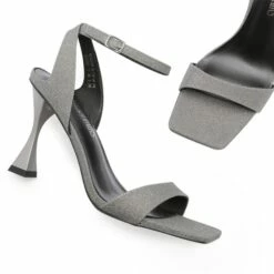 Square Toe Ankle Strap Stiletto Sandals SILVER GRAY -DREAM PAIRS Sales 5 43