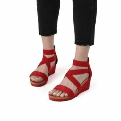 Platform Elastic Wedge Sandals RED -DREAM PAIRS Sales 5 5
