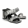 Women's Square Toe Strap Chunky Heel Mules SILVER