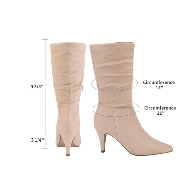 Mid Calf High Heel Boots NUDE SUEDE 7 Mid Calf High Heel Boots NUDE SUEDE - Image 5