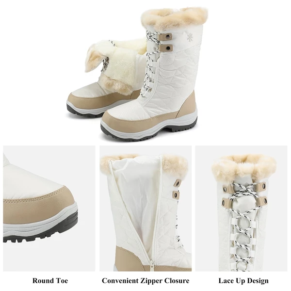 Fur Mid Calf Snow Boots BEIGE WHITE 6 Fur Mid Calf Snow Boots BEIGE WHITE - Image 4