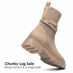 Stride Lug Sole Platform Slip On Booties NUDE