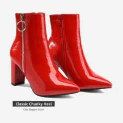 Chunky High Heel Ankle Boots RED PAT 11 Chunky High Heel Ankle Boots RED PAT -DREAM PAIRS Sales 5 78