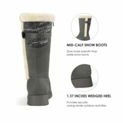 Women's Winter Fur Lined Mid Calf Snow Boots GREY -DREAM PAIRS Sales 5 83