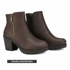 Comfortable Low Heel Chunky Ankle Boots BROWN PU -DREAM PAIRS Sales 5 97