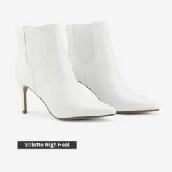 Pointed Toe Stiletto Ankle Booties WHITE PU -DREAM PAIRS Sales 6 23