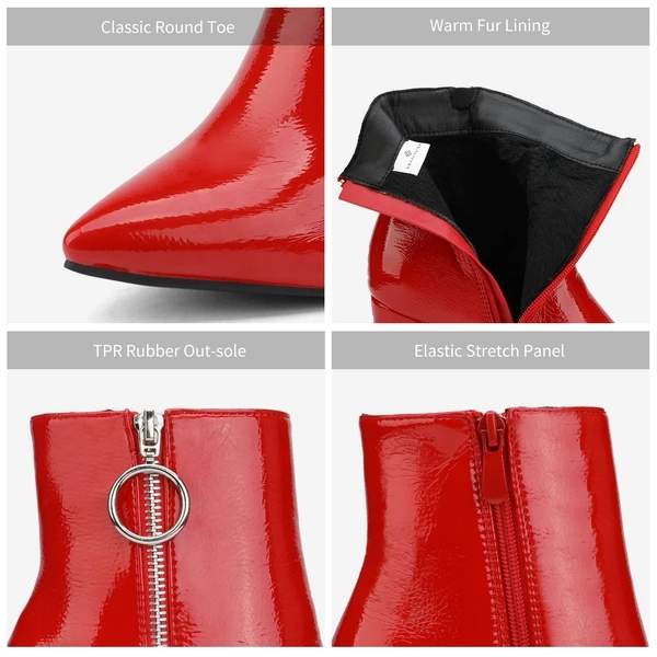 Chunky High Heel Ankle Boots RED PAT 7 Chunky High Heel Ankle Boots RED PAT - Image 5