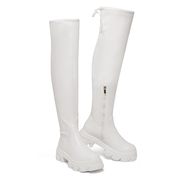 Ikon Stretchy Over The Knee Boots WHITE PU 4 Ikon Stretchy Over The Knee Boots WHITE PU - Image 2