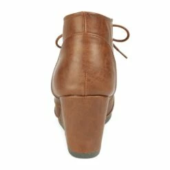 Lace Up Low Wedge Booties TAN PU -DREAM PAIRS Sales 6 41