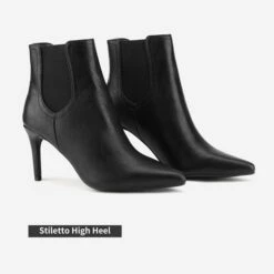 Pointed Toe Stiletto Chelsea Ankle Booties BLACK PU -DREAM PAIRS Sales 6 46