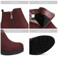 Low Heel Chunky Ankle Boots BURGUNDY -DREAM PAIRS Sales 6 52