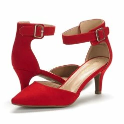 Ankle Strap Low Heel Dress Pumps RED SUEDE 11 Ankle Strap Low Heel Dress Pumps RED SUEDE -DREAM PAIRS Sales 6 83