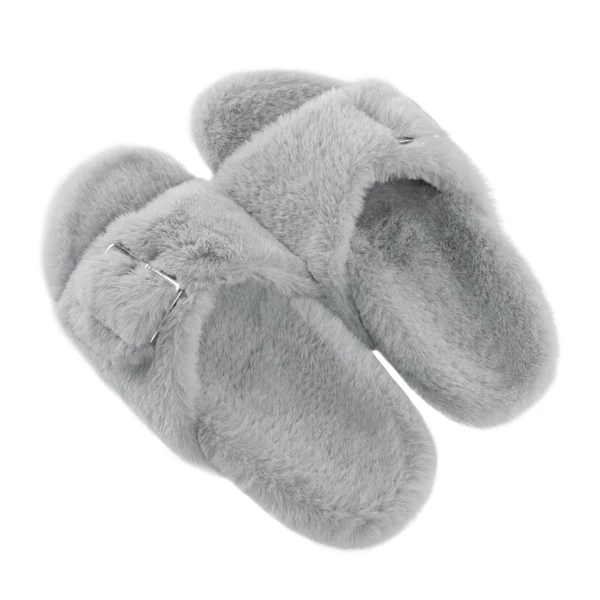 Slip-On Fuzzy House Slippers GREY 6 Slip-On Fuzzy House Slippers GREY - Image 4